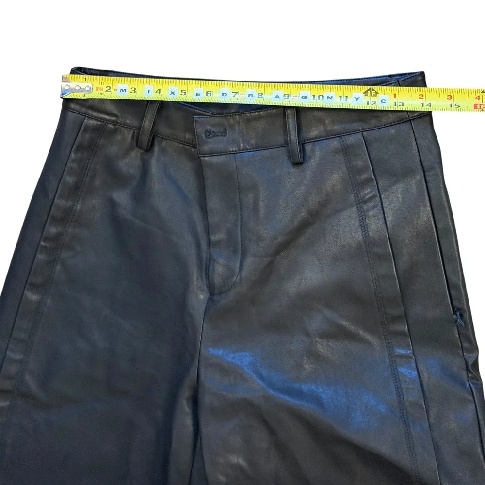 Handless Inc Black Faux Leather Wide Leg‎ Pants High Waisted Seam Detail Size L
